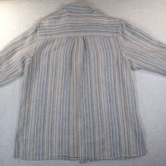LL Bean 100% Linen Shirt Womens Medium Long Sleeve Striped - Picture 6 of 7